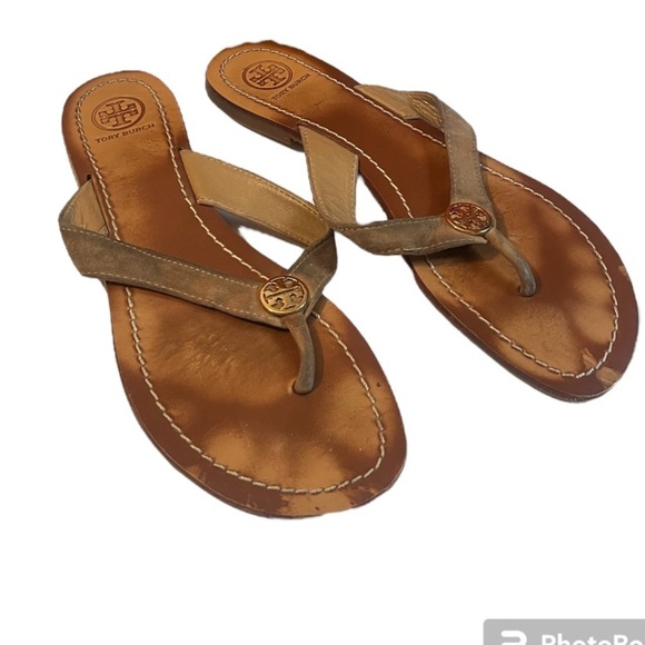 Tory Burch Gold Cameron Suede Sandal Sz 8 Women - Picture 3 of 8